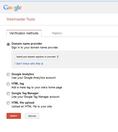 Google Webmaster Tools site ownership verification